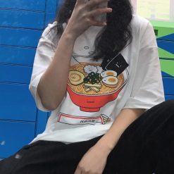 ItGirl Shop NEW White Cute Ramen Bowl Print Oversized T-Shirt