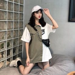 ItGirl Shop White Fake Two Piece Stitching Loose Long Shirt